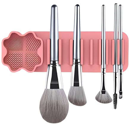 VEOIRXU Tapis de Nettoyage Pinceaux Maquillage Porte-Pinceaux de Maquillage Multifonctionnel Tapis en Silicone Pour Makeup Brush Cleaner Nettoyeur Pinceau Maquillage Portable Pliable (Rose)