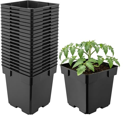 Garronda Pflanztopf Kunststoff 14 x 14 x 14 cm (2L) 20er Set eckig mit Drainagelöchern Blumentopf robust Pflanzentopf für Garten Gewächshaus Balkon Anzucht Innen Außenbereich Schwarz GD-0199