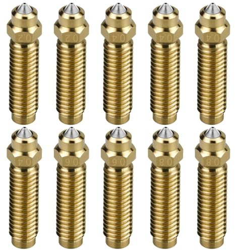10 Stück 3D Drucker Düsen für Elegoo Centauri, 10PCS Kupferlegierung & gehärteter Stahl Nozzle Kit 4x0.4mm 2x0.2mm 2x0.6mm 2x0.8mm für Centauri Carbon 3D Drucker Zubehör