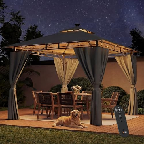 JUMMICO Gartenpavillon 3x3m Doppeldach, Wasserdichtes & Stabiles Partyzelt mit Seitenwänden, Klappbarer Pavillon mit verstärkten Erdankern für Garten und Terrasse, Winterfest
