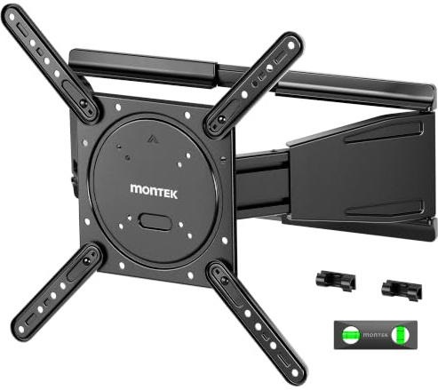 monTEK 1.34 Ultra Slim TV Wall Bracket for 23-75 Inch TVs up to 45kg | Swivel Tilt & Extendable, Low Profile TV Mount for Flat/Curved Screens, with 2 Cable Clips & Spirit Level, Max VESA 400x400mm