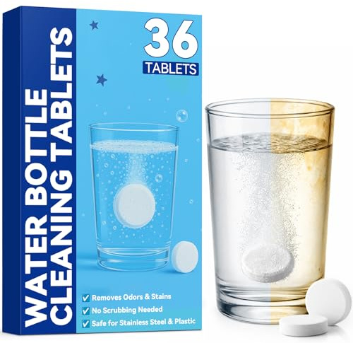 Water Bottle Cleaner Tablets, 36 Effervescent Bottle Cleaning Tablets Remove Tea, Coffee & Odors for Stainless Steel, Glass, Plastic, Insulated & Thermos Drinking Containers, Cup Cleaner Easy to Use