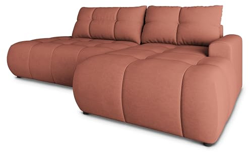 Masseno Ecksofa FLUMA CL R-S mit Schlaffunktion L-Form, Modern Sofa mit Bettkasten, Wohnzimmersofa, Couch, Soffa, Bettsofa, Couchgarnitur - Koralle, Castel 55