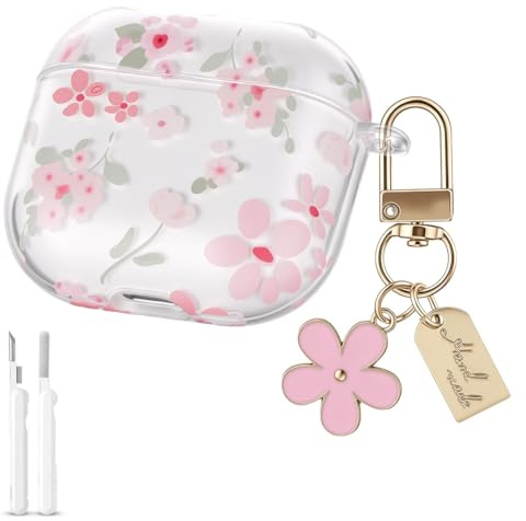 AOOSU Transparente Hülle für AirPods 4 (2024), Weiches TPU, Mit Reinigungsstift, Anti-Gelbfärbung, Stoßfest Schutzhülle, LED Sichtbar Unterstützt Drahtloses Laden mit Floralen Keychain-Wildblumen