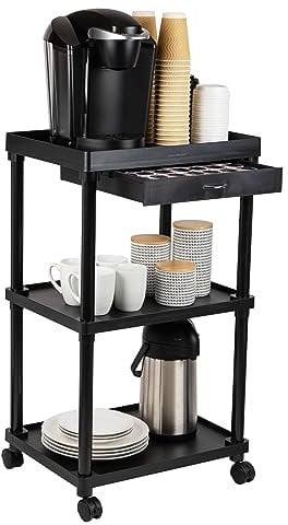 Mind Reader Carrello da caffè a 3 livelli, nero, metallo di plastica, 20 W x 15 D x 35 H