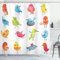 ABAKUHAUS Vögel Duschvorhang, Bunte Humor Vogel, Stoffliches Gewebe Badezimmerdekorationsset mit Haken, 175 x 180 cm, Blau Orange