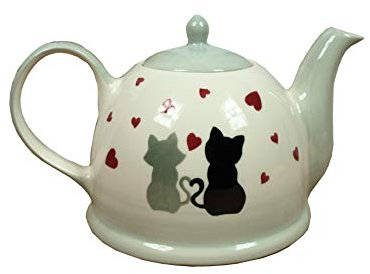 Teekanne Keramik 1,5 Liter Dekor Katze Motiv Herzen Valentinstag 003