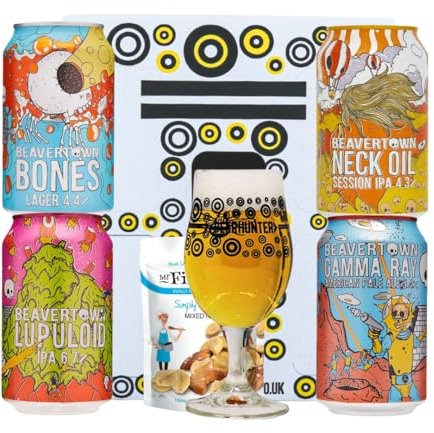 Beavertown British Breweries Craft Beer Gift Set (4 Cans) with Glass (Neck Oil, Gamma Ray, Bones & Lupuloid IPA) - Beer Gifts for Men, Beer Gift Set, Fathers Day