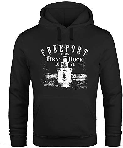 Neverless® Hoodie Herren Retro Print Leuchturm Motiv Schriftzug Freeport Island Kapuzen-Pullover Männer schwarz M