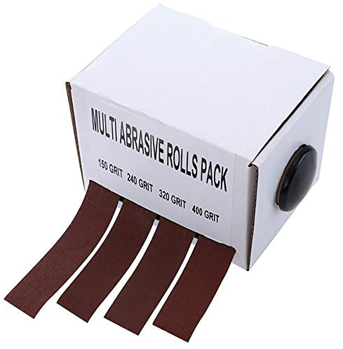 Schleifpapierrolle, Schleifpapierrolle mit Körnung 150, 240, 320, 400, Multi-Schleifpapier, Schleifband, Box, abnehmbar, weiche Schleiftuchrolle für Metall, Glas, Holz, AMD, Polieren, 4 Stück
