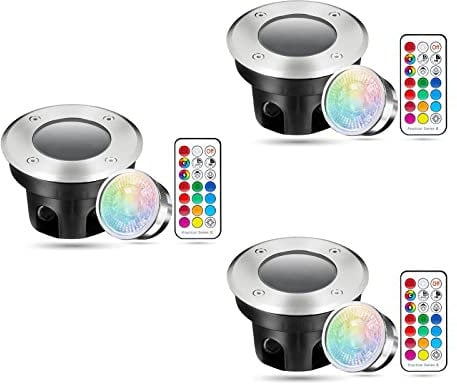 LongLife LED Bodeneinbaustrahler FLACH rund Set 3x Gartenstrahler 230V IP67 3W RGB+3000K DIMMBAR 60° Gartenleuchte für die Bodenmontage Außenbereich Befahrbar Bodenleuchte…