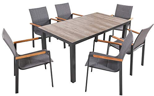 7-TLG. Alu Tischgruppe RANA Set Garten Sitzgruppe Outdoor Grau Metall Kunststoff
