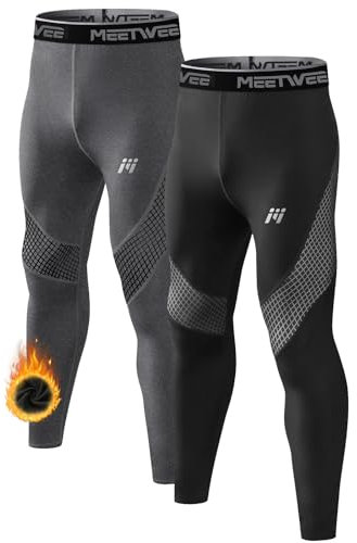MEETWEE Men’s Thermal Underwear Long Johns, Winter Thermal Leggings Warm Compression Tights Base Layer Bottom Sports Pants Trousers Running Skiing Trainning