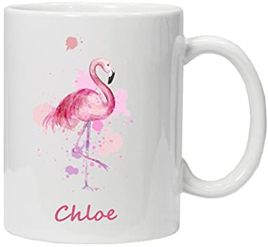 Flamingo Coffee Mug Personalised Gift with Any Name Custom Printed in Pink Text Coffee or Tea 11 oz