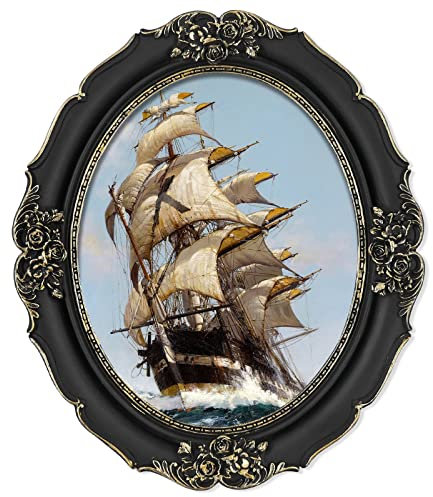 Simon's Shop Oval Picture Frame 8x10 Antique Photo Frames 20x25 cm in Black with Gold Trim