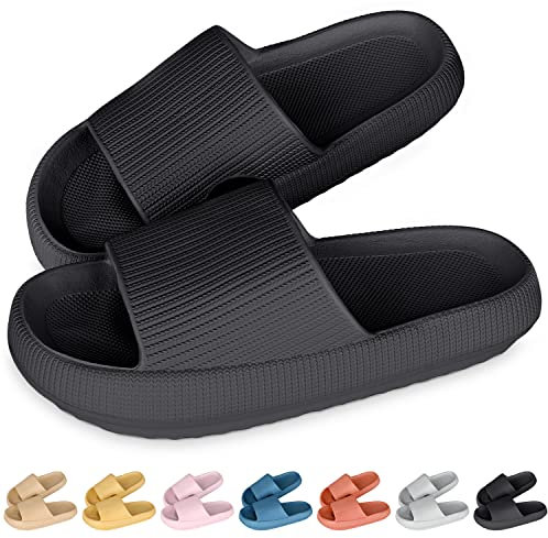 Cozislides Original Slippers Cloudyzz Schlappen Wolke Hausschuhe Gummi Home Slippers Badeschuhe rutschfeste Pantoletten Sommer Garten Badelatschen Flip Flops für Damen Herren Schwarz 44/45 EU