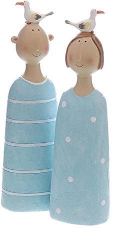 Dragimex Figur 'Maritim', 2er Set., Kegelkörper, m/Möwe auf Kopf, ca. 5 x 4 x 16,5 cm H beige/blau/weiß, Polyresin