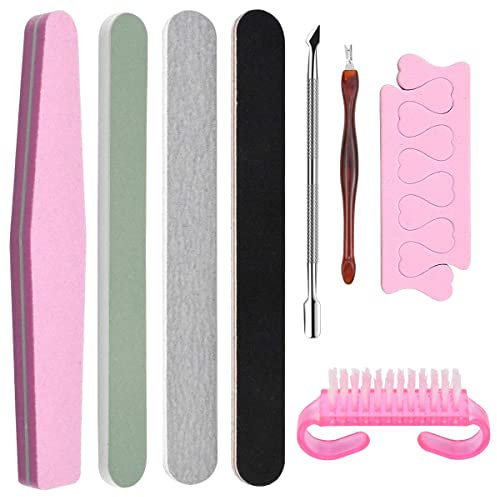 8 in 1 Professionelle Nail Art Tools Set, Nagelbürste Nageltrenner Nagelfeilen Nagelschaber Nagelhautgabel Schieber Maniküre Werkzeuge
