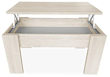 mattfy - Mesa de Centro para el Café/Té, Elevable, Mesita de Salón o Comedor, Color Cambria, Medidas: 90 cm (Ancho) x 50 cm (Fondo) x 46/57 cm (Alto)