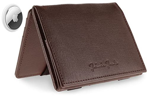 Jaimie Jacobs Flap Boy AirTag Edition Magic Wallet mit Münzfach Echtleder (Saffiano Braun)