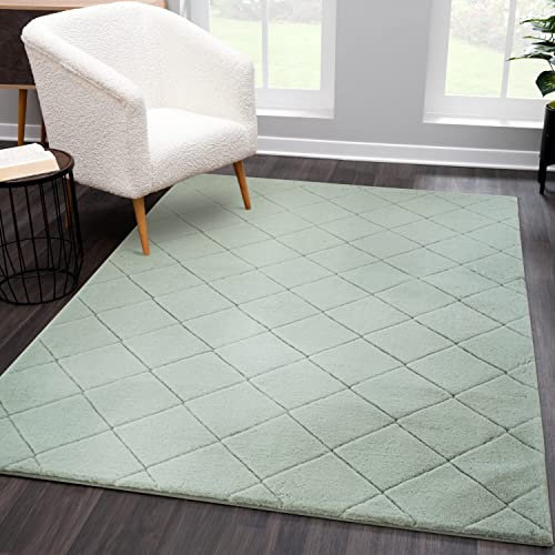 Teppich Läufer Hochflor Wattiert Einfarbig - Jade-Grün 80x150 cm Rechteckig - Weicher Flurteppich - 3D-Optik, Hoch-Tief-Effekt - Moderne Teppiche Schlafzimmer