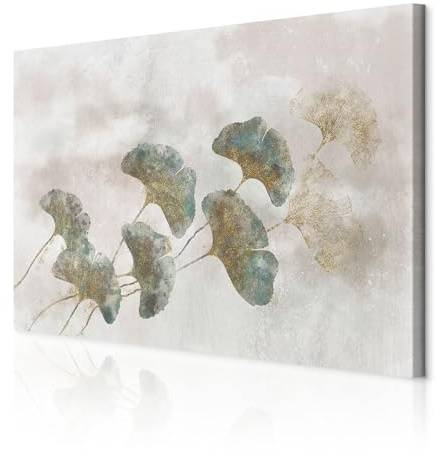 decomonkey Akustikbild Pflanzen Abstrakt 90x60 cm 1 Teilig Leinwand Modern | Bilder, Wandbilder XXL, Schallschlucker, Schallschutz, Akustikdämmung, Wandbild, Deko, Leise, Ginkgo, Blatt, Grün, Grau