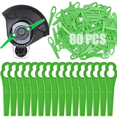 80 Pcs Grass Trimmer Replacement Blades, 83 mm Plastic Garden Mower Blades Cordless Lawn Mower Cutting Blades Lawn Strimmer Accessories Tool for Swift Ryobi VonHaus Grass Strimmer-Green
