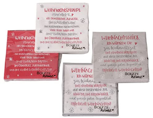 Servietten Weihnachten 4er Set VPE 20 Stück 3-lagig 33 x 33 cm…aus Papier mit Rezepten Herz