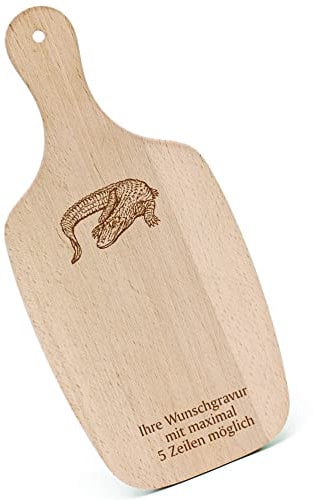Schneidebrett Frühstücksbrettchen Gravur personalisiert - Aligator Krokodil - mit Griff 330x150 Holzbrett Holz Küche Schneidbrett