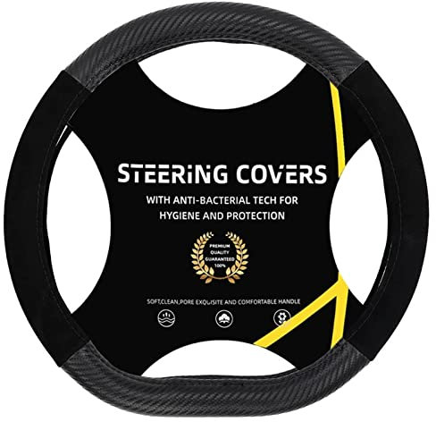AUTOXBERT Auto Lenkradbezug D Form Lenkradhülle Universal Lenkrad Abdeckung Schwarz Ø38 cm 15 Zoll Lenkradschoner Anti-Rutsch Atmungsaktiv Lenkradschutz