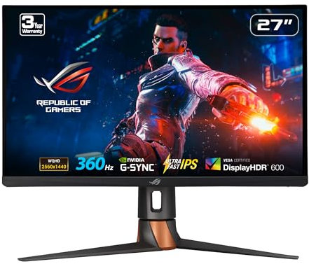 ASUS ROG Swift 360Hz 27” 1440P HDR Gaming Monitor (PG27AQN) - QHD (2560 x 1440), Fast IPS, 1ms, G-SYNC, Eye Care, HDMI, DisplayPort, USB, Ergonomic Design, VESA Wall Mountable, HDR10, DisplayHDR600