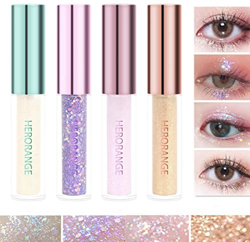 4PCS Liquid Glitter Eyeshadow Set, glitzernder metallischer Diamantschimmer Lidschatten, langanhaltendes flüssiges Glitter Augen Makeup Geschenk für Mädchen und Frauen