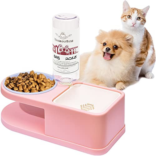 BPS 2 in 1 Comedero y Bebedero Automático para Gatos y Perros Mascotas Dispensador Agua Alimentador Automatico Fuentes para Animal (Pink) BPS-5572RJ