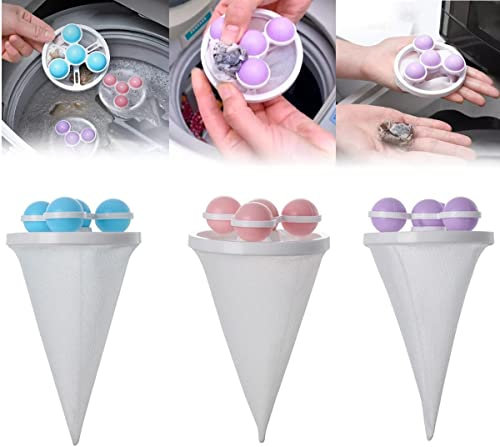 POFH 3 Stück Waschmaschine Haarfilter Wiederverwendbarer Haarentferner Floating Flusenfänger Tierhaarentferner Wäschebeutel Haarfilter Netz Beutel Zum Auffangen von Waschmaschinenhaaren (Size : 3pcs)