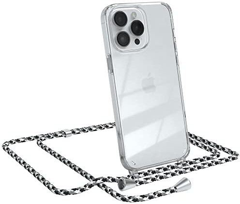 EAZY CASE Handykette kompatibel mit iPhone 14 Pro Max Handyhülle mit Umhängeband, Handykordel mit Schutzhülle, Silikonhülle, Hülle mit Band, Stylische Kette für Smartphones, Schwarz Camouflage
