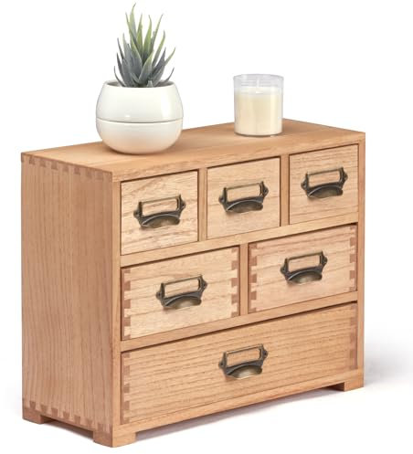 KIRIGEN Schreibtisch Schublade Schrank Storage Organizer 6 Schubladen Mini Chest mit Lable Holder Griffe für Home Office Desktop Organizer und Storage Natural