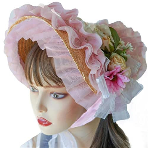Chapeau de soleil en dentelle pour femme - Chapeau de paille victorien - Coiffe victorienne - Chapeau de paille floral - Bibi en dentelle pour femme