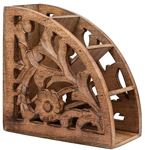 Purity Style Support de télécommande en bois avec 4 compartiments de rangement, sculpté à la main à partir de bois de manguier durable