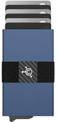 CODE 118 Geldbörse – Premium automatische Smart Wallet, RFID-Blockierung, 6061-T6 Aluminium in Luftfahrtqualität, echte 3K-Kohlefaser, leicht zugänglicher Auslösemechanismus, Pacific Blue,