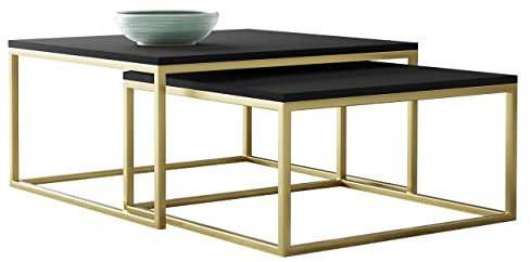 Mirjan24 Couchtisch Dakenti, Wohnzimmertische, Set Sofatische 2er Set, moderner Kaffeetisch, 2 in 1 Beistelltisch, Teetisch, Metallrahmen (Gold + Schwarz Molet)