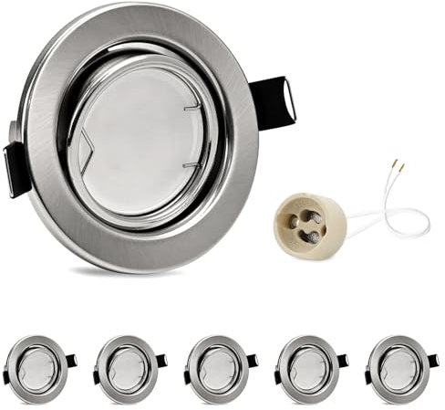 GeyouLux 6er Set Einbaustrahler mit GU10 Lampe 4000K, Aluminium Schwenkbar Einbauspots Einbauleuchten Spot Rund Lochdurchmesser 68-80mm Deckenspots für Wohnzimmer Küche Schlafzimmer, Nickel-Farbe