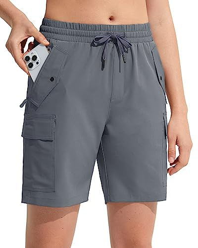 MOCOLY Pantaloncini Cargo Trekking Donna Pantaloni Corti Montagna Leggeri ad Asciugatura Rapida Shorts Estivi con Tasche con Cerniera per Viaggi Campeggio Sport Pallavolo Tennis Grigio XL
