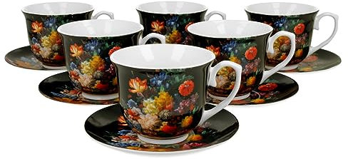 DUO FLORAL 6er-Set Tassen 220 ml BOUQUET mit Untertassen, New Bone China Porzellan