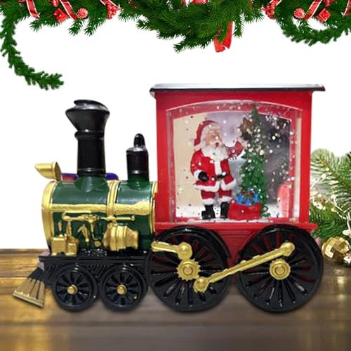 Leuchtendes Weihnachtszug-Dekor - Batteriebetriebene Schneekugel, beleuchtete Zugdekoration - Kreative Geschenke für Garten, Auto, Vitrine, Wohnzimmer, Schlafzimmer, Arbeitszimmer Hemousy