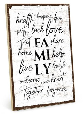 TypeStoff Holzschild mit Spruch – family – im Vintage-Look mit Zitat als Geschenk und Dekoration zum Thema Familie und Zusammenhalt - HS-01374