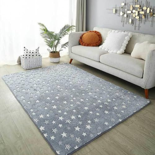 Leuchtteppich Einhorn Leuchtender Wohnzimmerteppich Mond Sterne Kinder Schlafzimmer Nachttischteppich Baby Spiel Krabbelmatte Kindergarten Kinderzimmer Deko kinderteppich (Farbig 3, 80x200 cm)