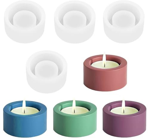 Silicone Mould for Tea Light Holders - DIY Cement Candle Moulds (4 Circle Shapes) for Home Decoration