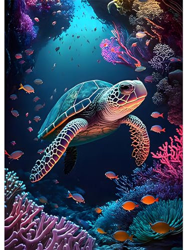 HEIBAGO Schildkröte Diamond Painting, 5D Tiere Diamant Painting Bilder für Erwachsene Anfänger, DIY Diamond Art Landschaft Diamant Malerei Bilder für Home Dekor 30x40cm
