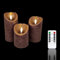 Meisterhome® 3er-Set Flammenlose LED Kerzen - Braun - Rustik Design Stumpenkerze - mit Fernbedienung – mit Timer - Batteriebetrieben – Warmweiß - 10/12,5/15 cm hoch - mit flackernder Flamme