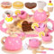 ZHHGOO Services à Thé en Bois,Service à Thé Jouets Montessori,Dînette Enfant Accessoire Jeux de Cuisine,Jouet de Cuisine en Bois Faisant Semblant pour Enfants Filles 3 4 5 6 7 Ans,Rose